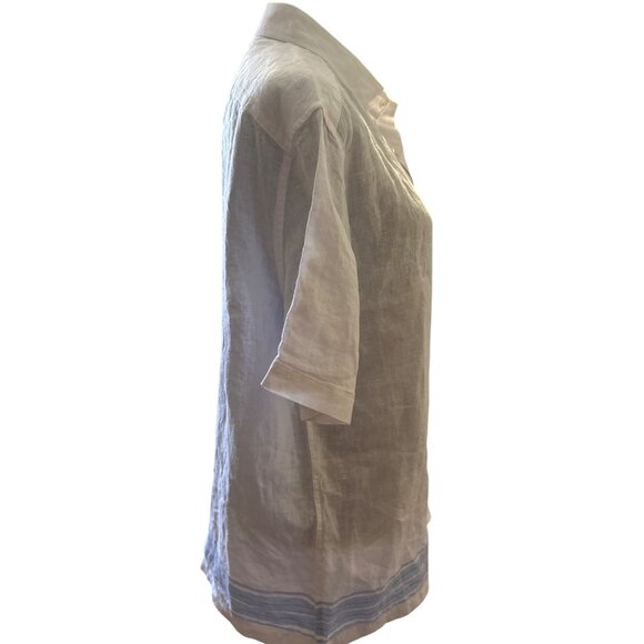 Baird McNutt Mens Linen Short Sleeve Button-Up Shirt With Blue Stripe Hem Size L - Picture 4 of 6